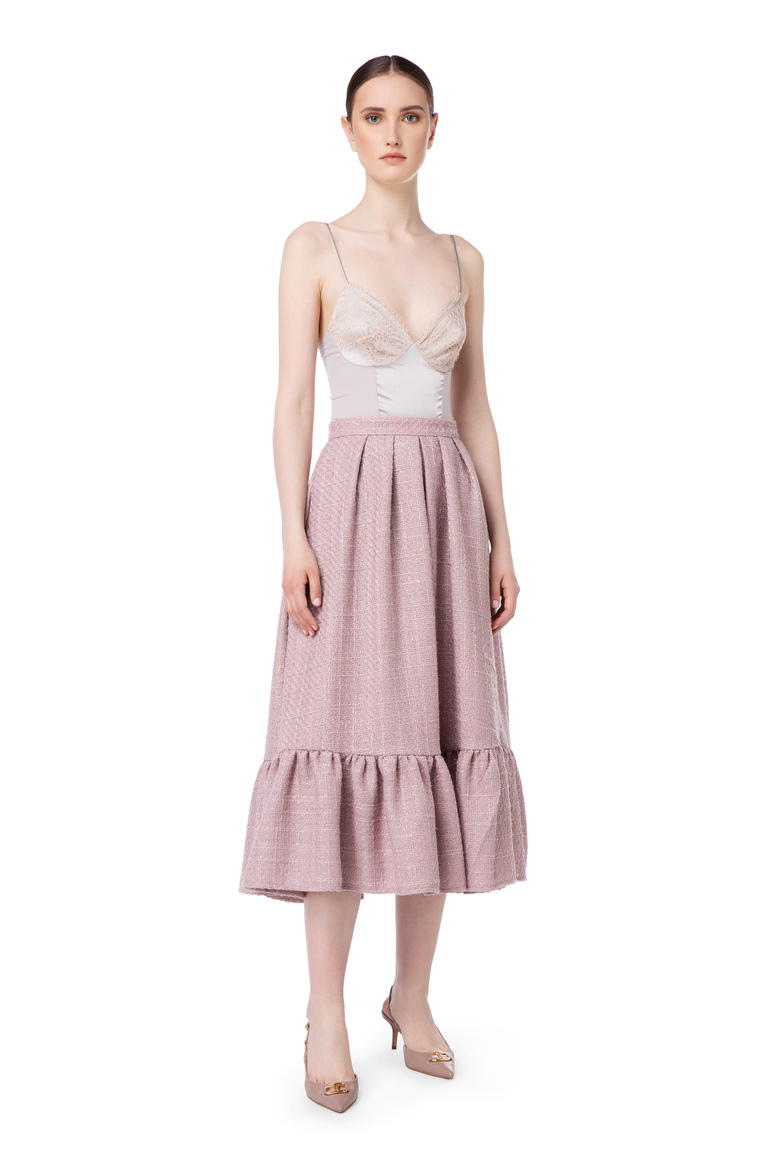 Long tweed skirt with maxi flounce - Skirts | Elisabetta Franchi® Outlet