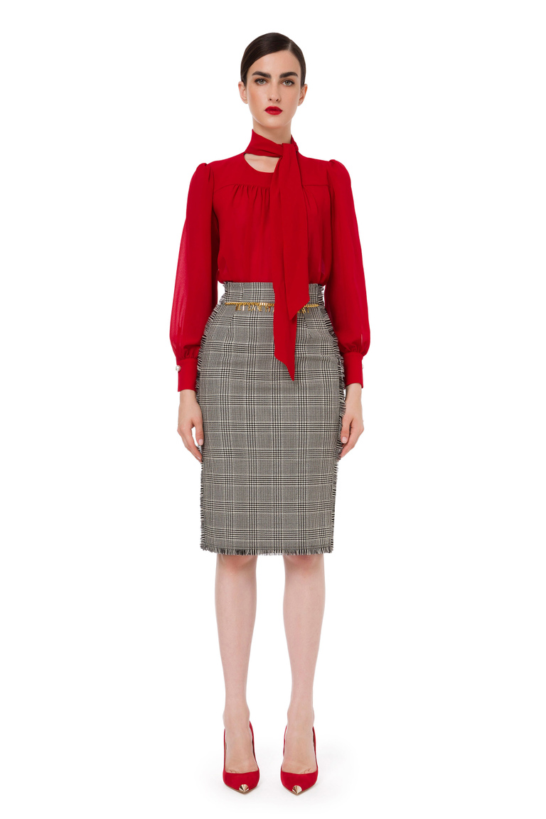 Calf-length skirt in Prince of Wales check fabric - Midi Skirts | Elisabetta Franchi® Outlet