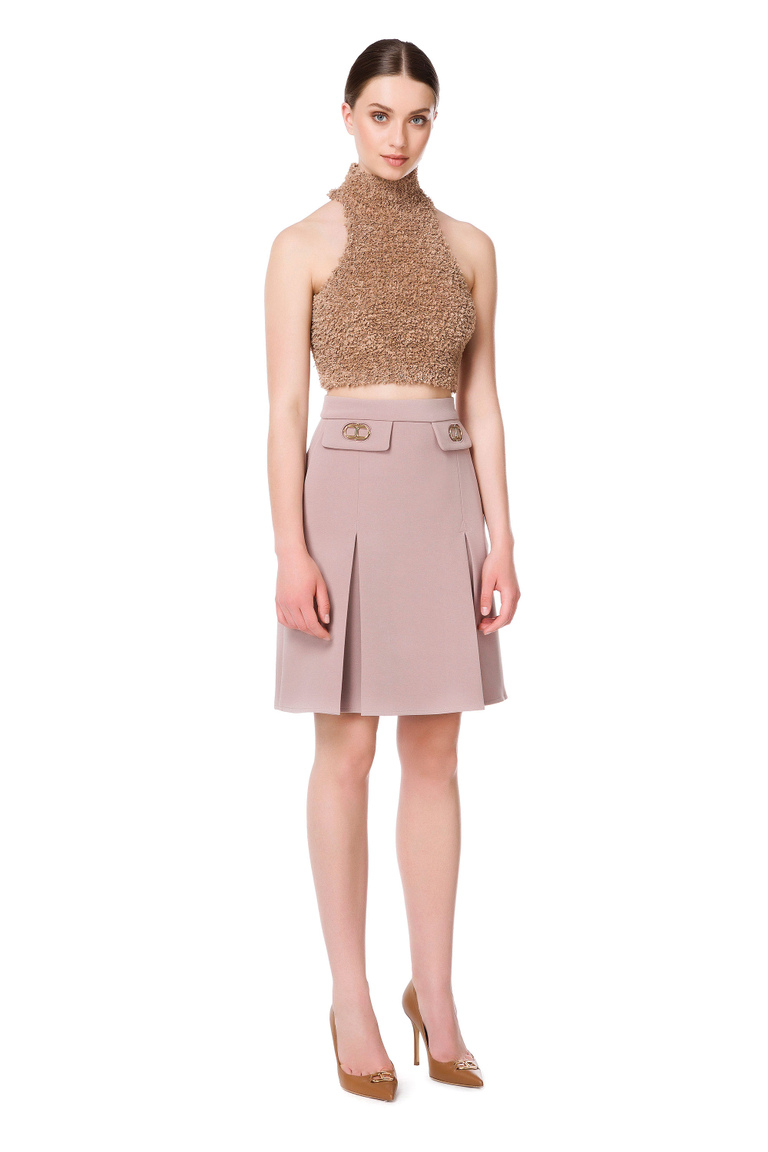 Skirt with Elisabetta Franchi light gold logo - Skirts | Elisabetta Franchi® Outlet