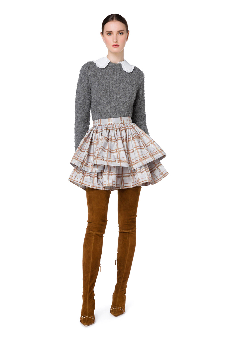 Skirt with check-chain print and ruffles - Mini Skirts | Elisabetta Franchi® Outlet