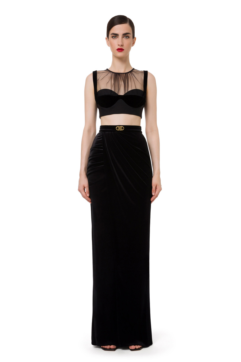 Crossed long skirt with drape - Skirts | Elisabetta Franchi® Outlet