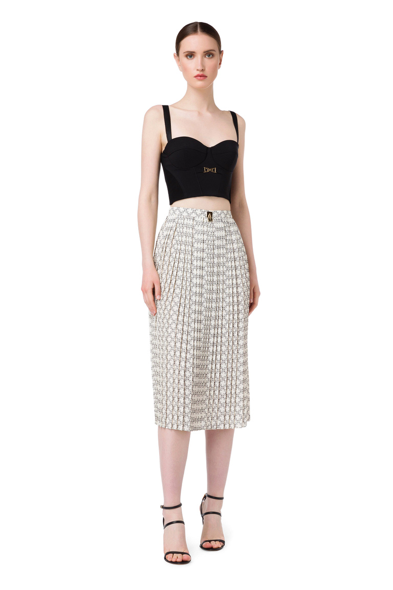 Pleated skirt with micro-padlock print - Midi Skirts | Elisabetta Franchi® Outlet
