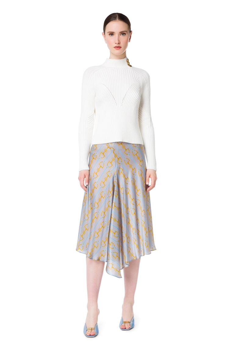 Horsebit print silk satin skirt - Midi Skirts | Elisabetta Franchi® Outlet
