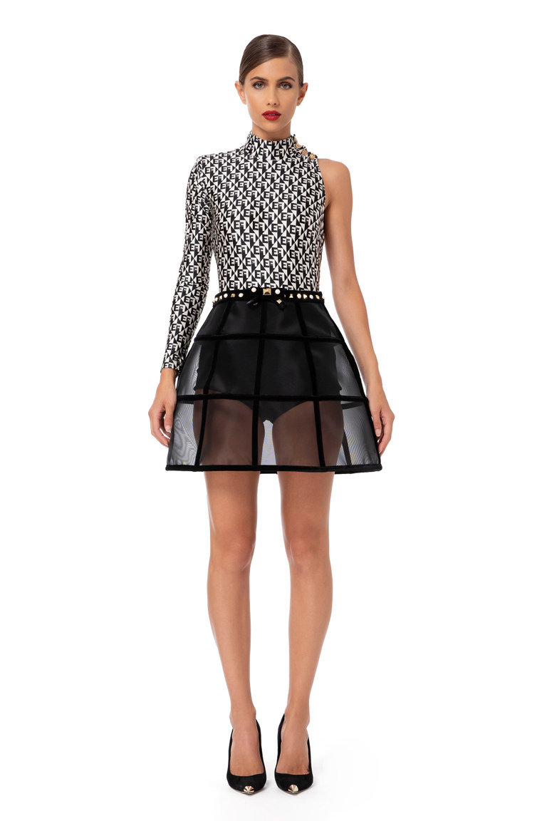 Skirt in tulle fabric with studs and pearls - Skirts | Elisabetta Franchi® Outlet
