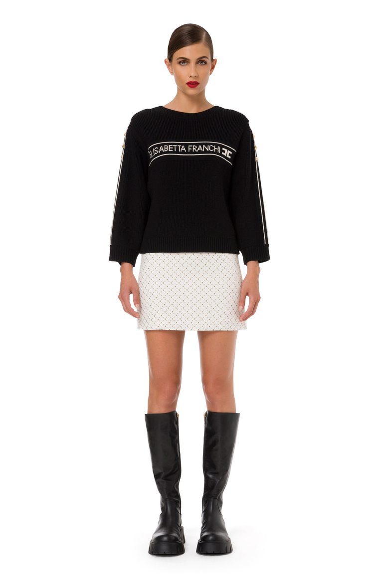 Mini skirt with stud print and flaps - Skirts | Elisabetta Franchi® Outlet