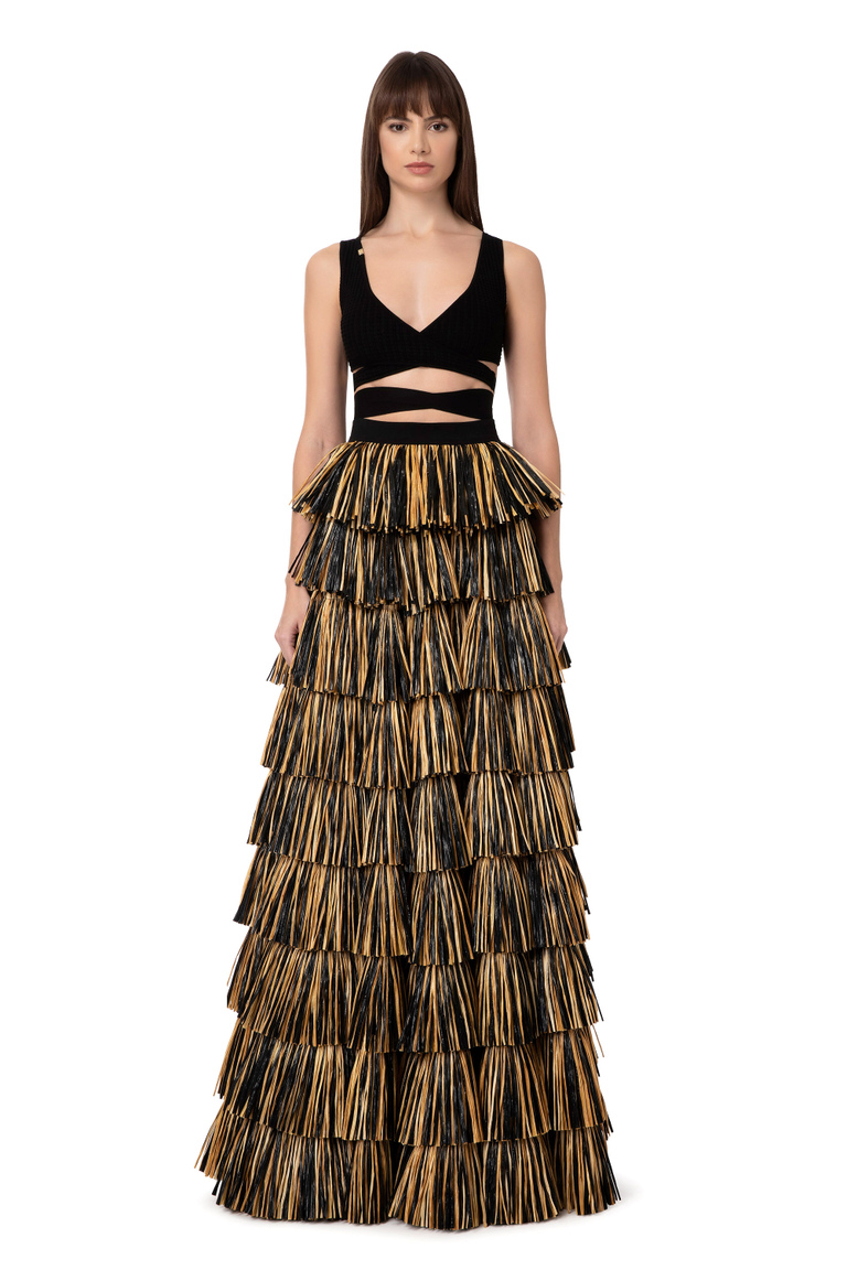 Wide skirt with raffia fringes - Maxi Skirts | Elisabetta Franchi® Outlet