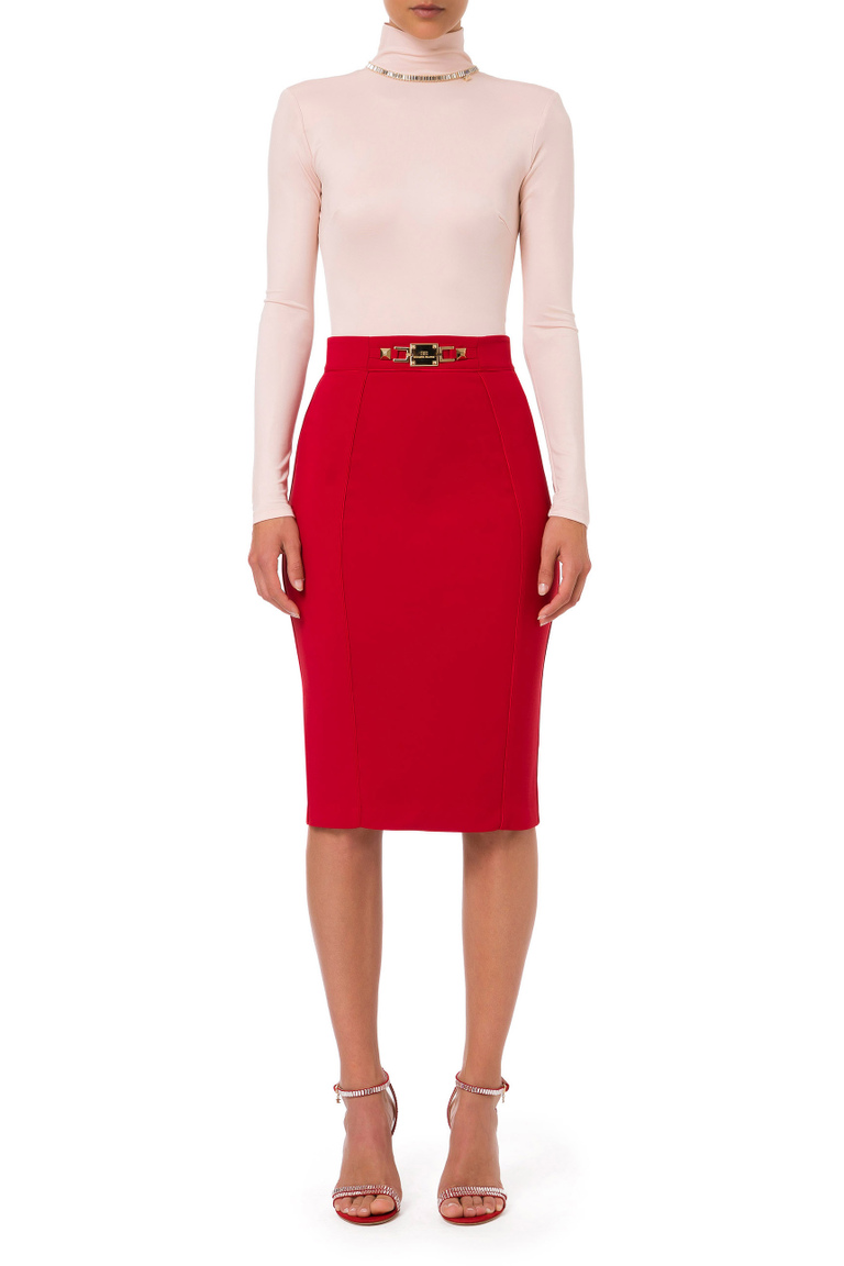 Stretch pencil skirt with gold clasp - Midi Skirts | Elisabetta Franchi® Outlet