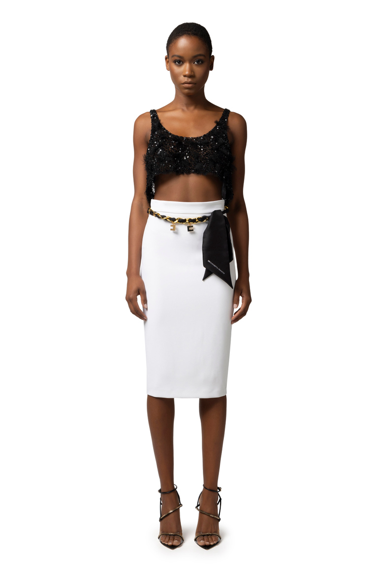 Jupe mi-mollet en crêpe stretch avec ceinture foulard - Midi jupes | Elisabetta Franchi® Outlet