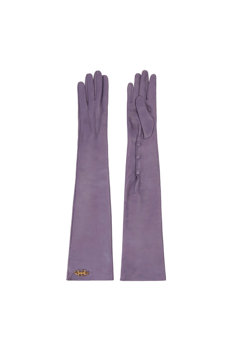 Leather long glove with small buttons - Hats and Gloves | Elisabetta Franchi® Outlet