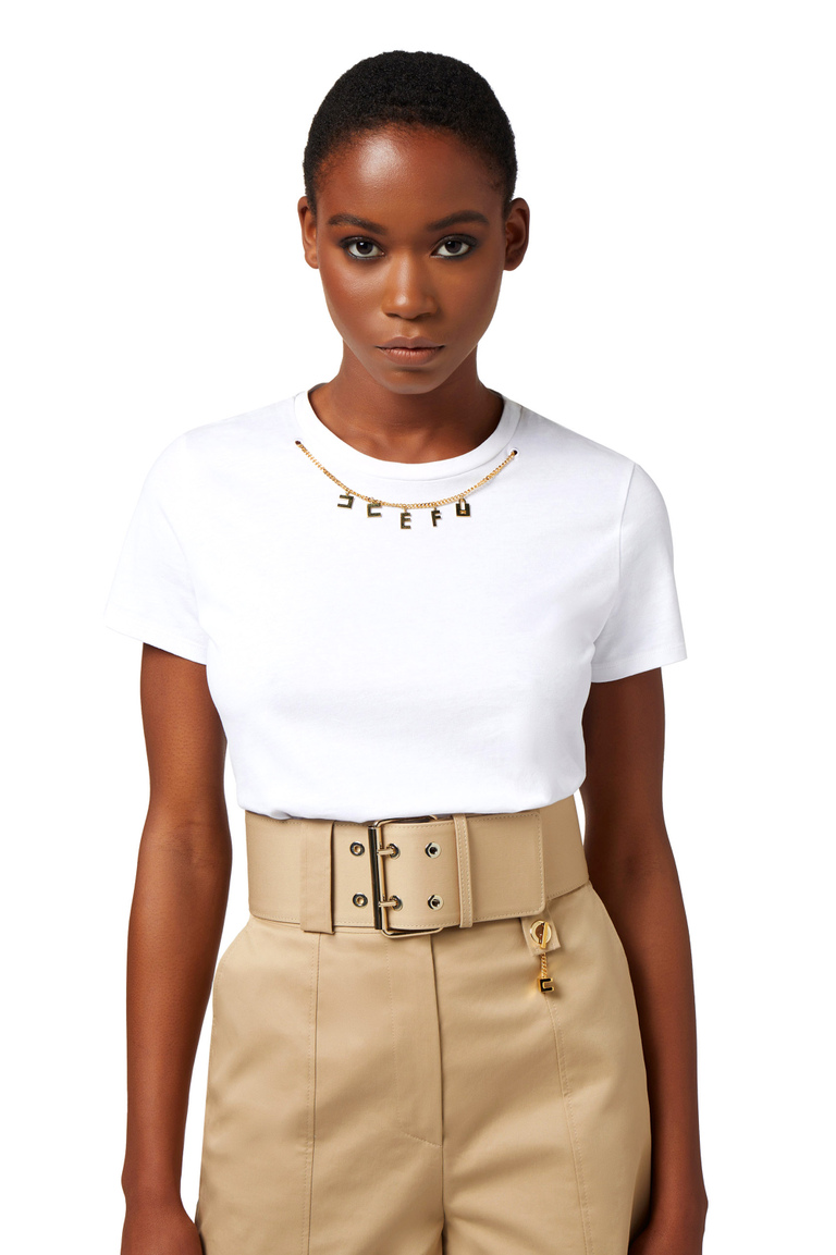 T-shirt in jersey con accessorio charms - Top e T-shirts | Elisabetta Franchi® Outlet
