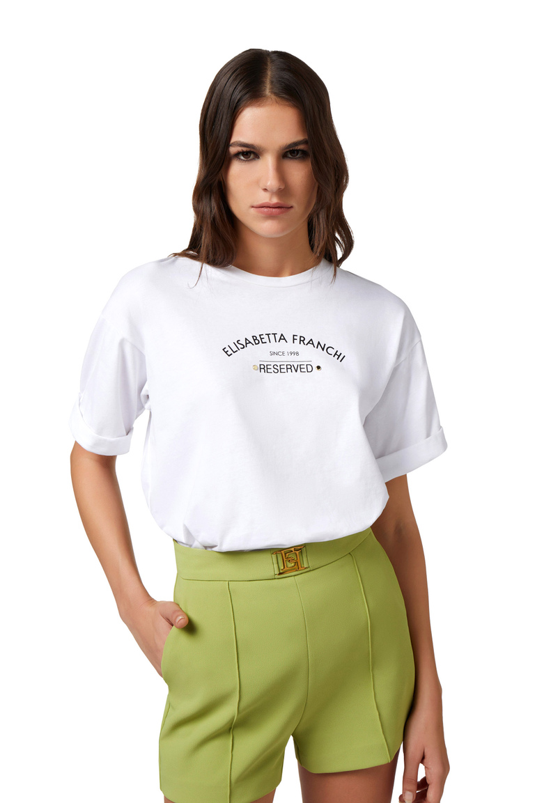 Jersey T-shirt with logo print - Top e T-shirts | Elisabetta Franchi® Outlet