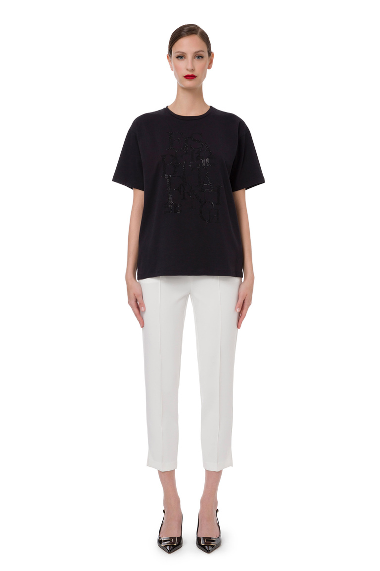 Short-sleeved t-shirt with rhinestones lettering pattern - T-shirts | Elisabetta Franchi® Outlet