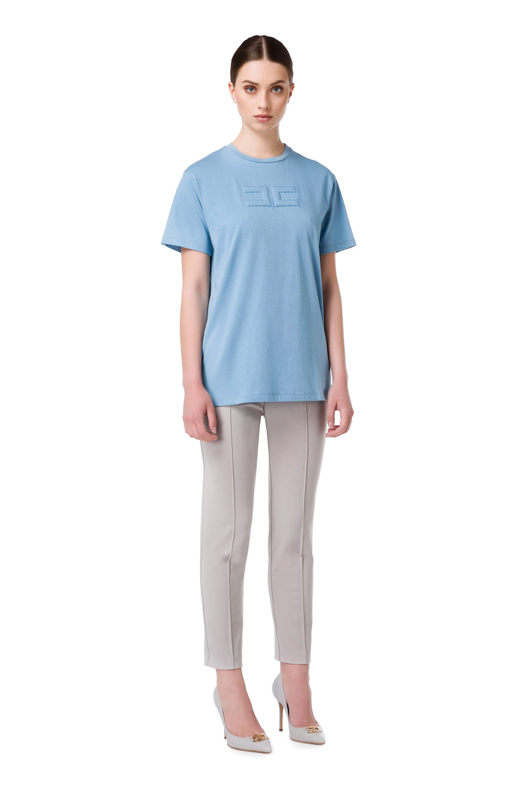 T-shirt with Elisabetta Franchi embossed logo - Topwear | Elisabetta Franchi® Outlet