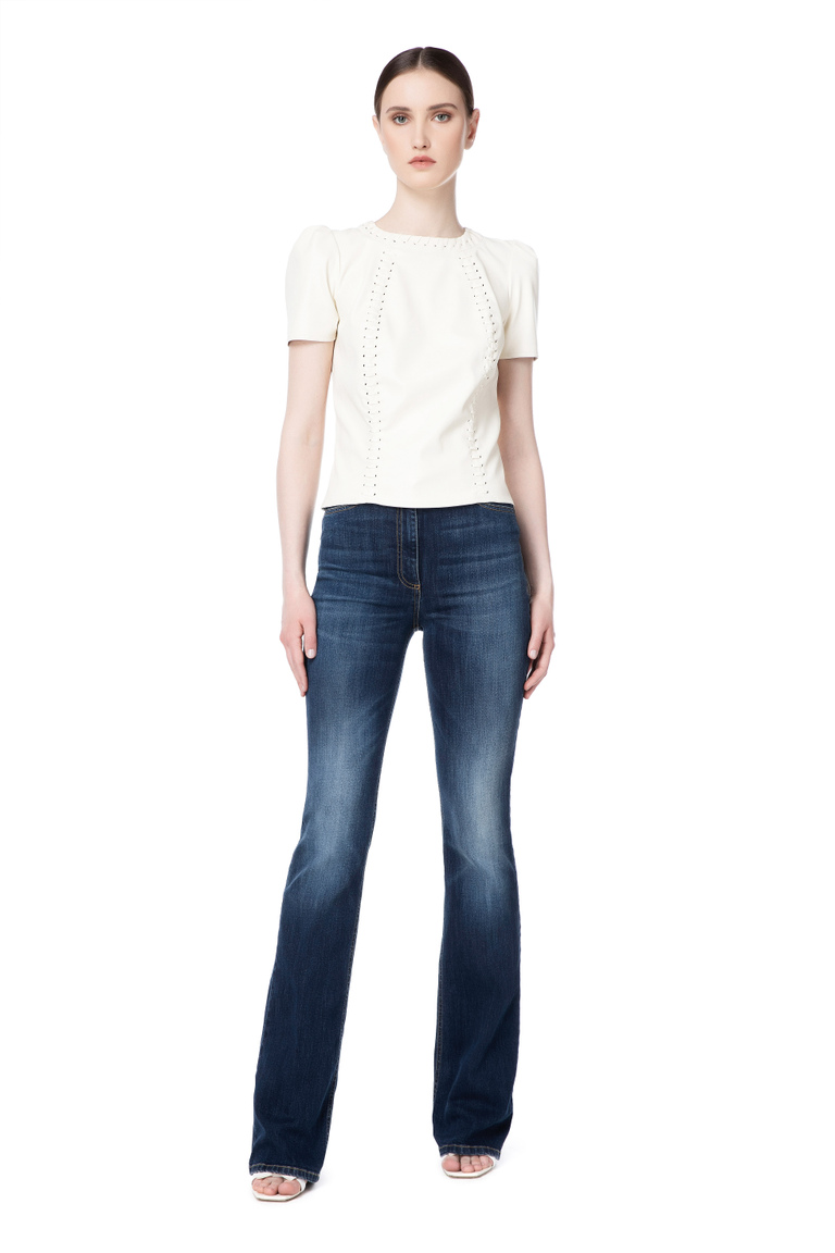 Hand made effect top with embroidery - T-shirts | Elisabetta Franchi® Outlet