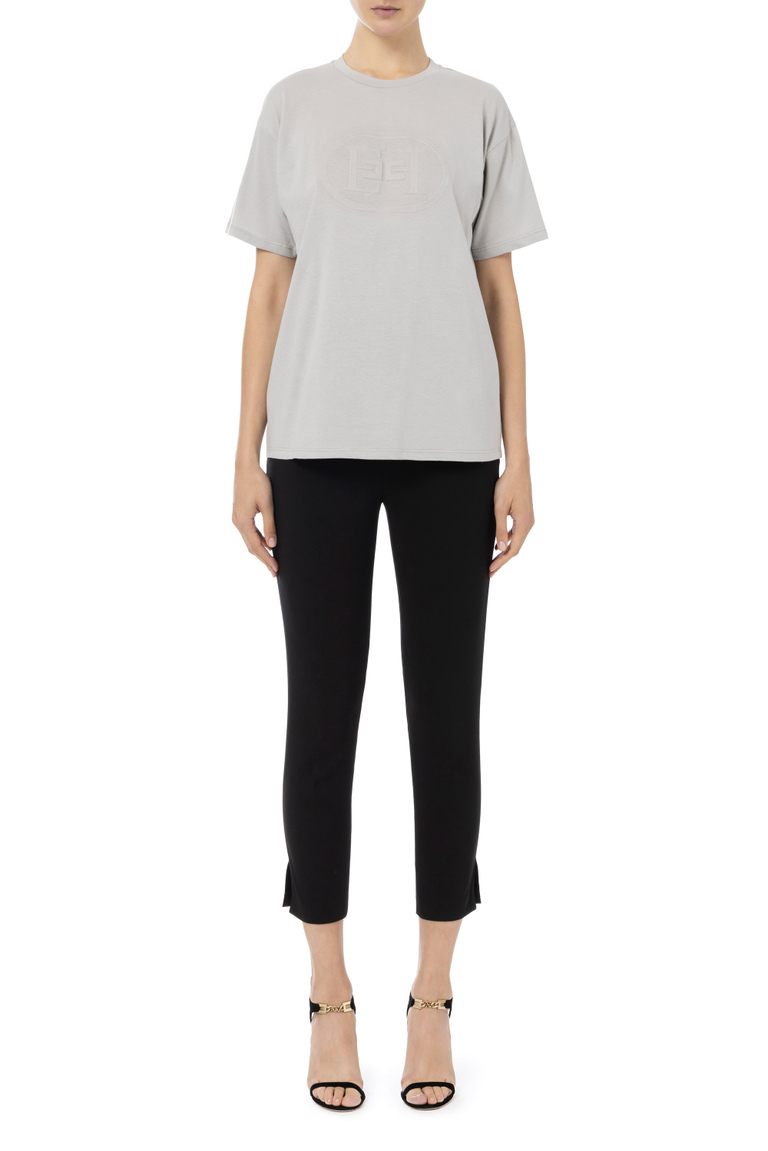 Jersey t-shirt with rubberized logo plaque - T-shirts | Elisabetta Franchi® Outlet