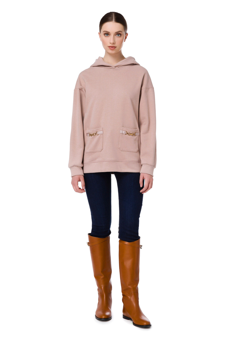Long sweatshirt with hood and horsebits - Knitwear | Elisabetta Franchi® Outlet