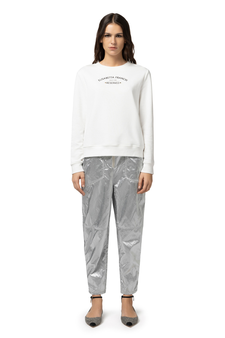Crew neck cotton sweatshirt with logo print - Sweatshirts | Elisabetta Franchi® Outlet