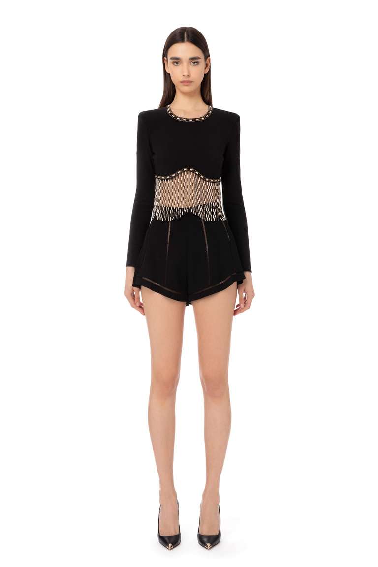 Short top with two-tone fringe cascade - Top e T-shirts | Elisabetta Franchi® Outlet
