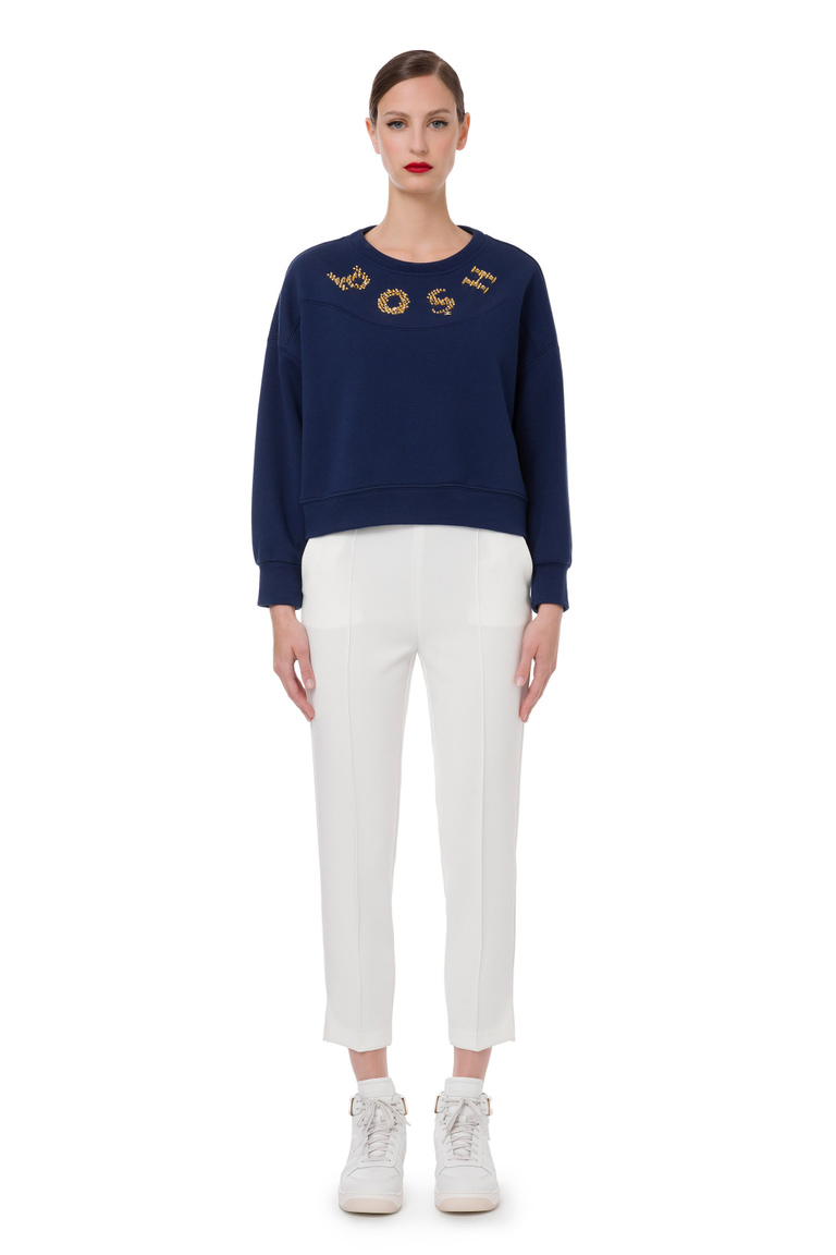 Short sweatshirt with studded POSH embroidery - Sweatshirts | Elisabetta Franchi® Outlet