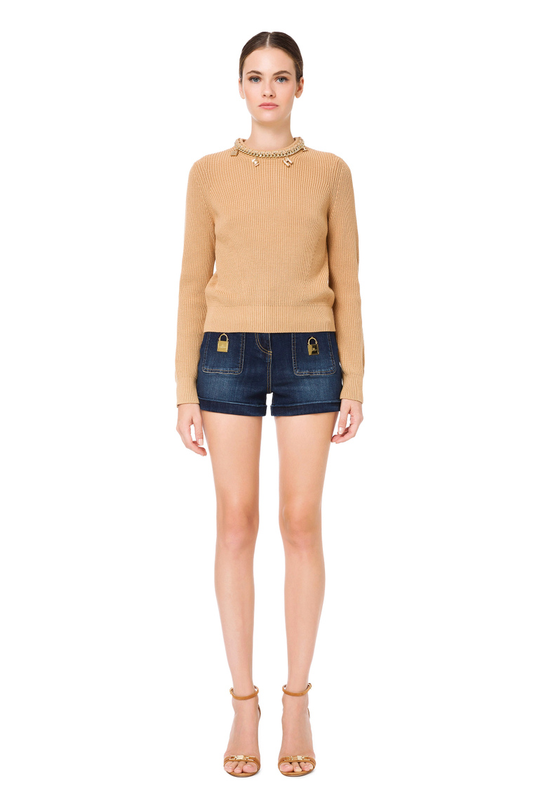 Straight shirt with charms on the neckline - Knitwear | Elisabetta Franchi® Outlet