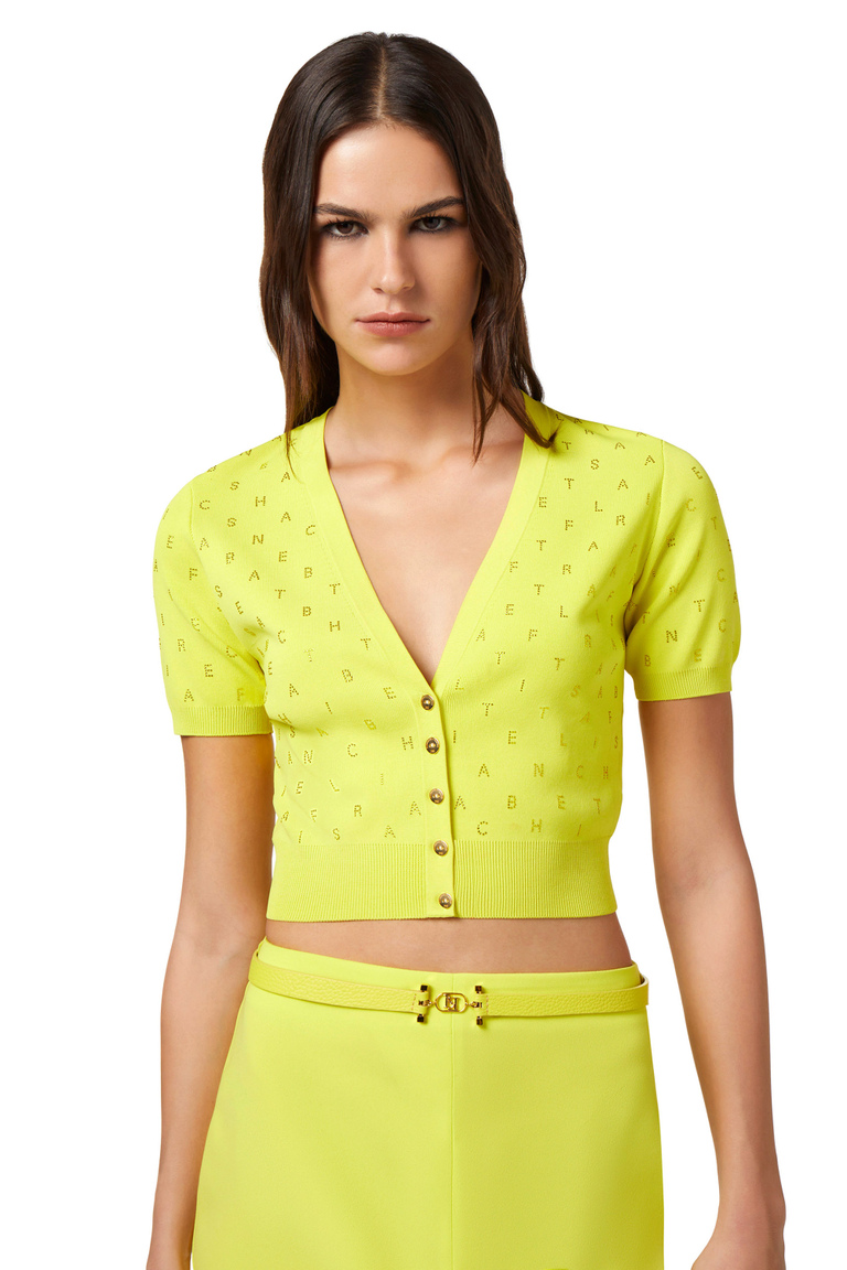 Cardigan cropped in viscosa con lettering in strass - Cardigans | Elisabetta Franchi® Outlet