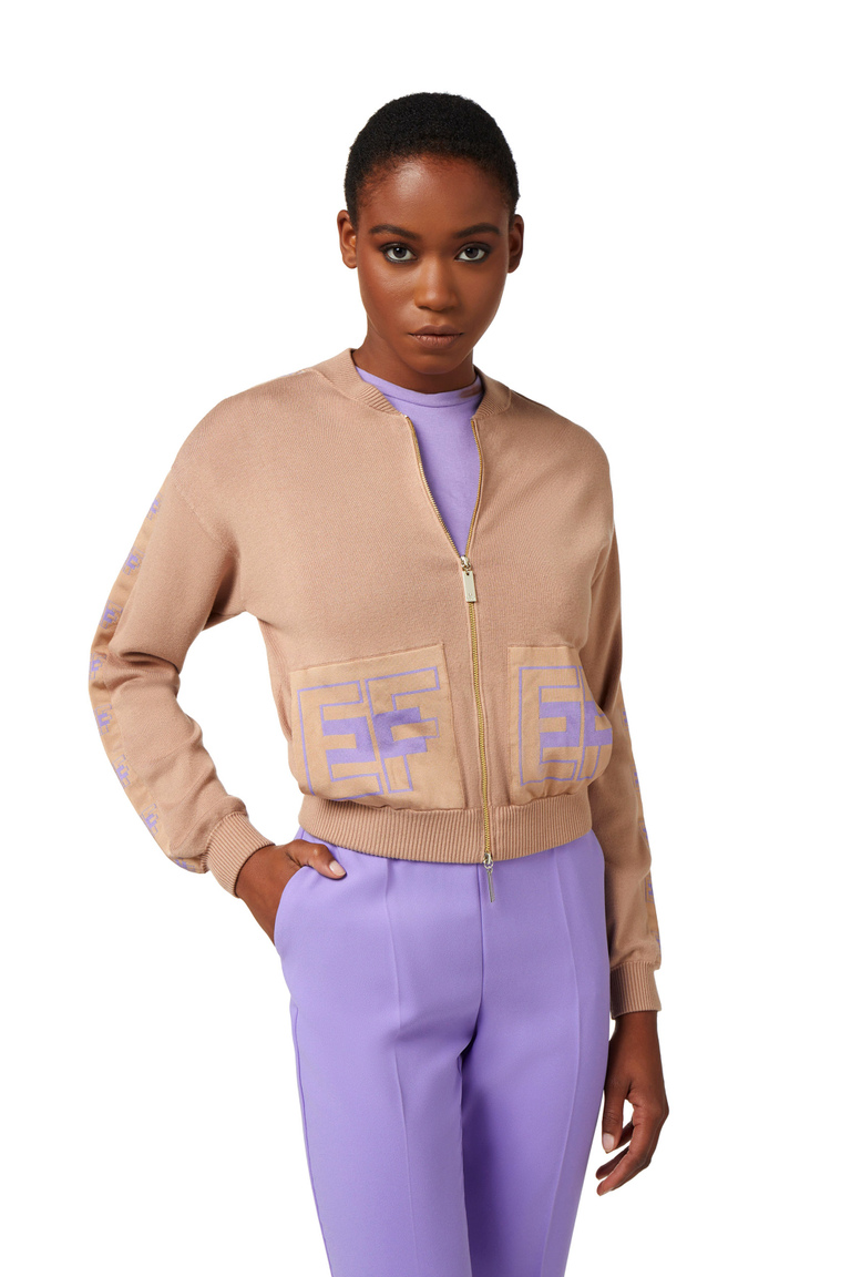 Bomber in viscosa con bande logate - Cardigans | Elisabetta Franchi® Outlet