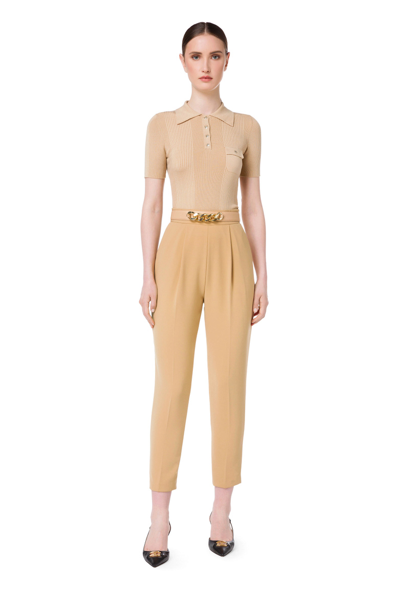 Micro narrow-ribbed polo shirt - Jumpers | Elisabetta Franchi® Outlet