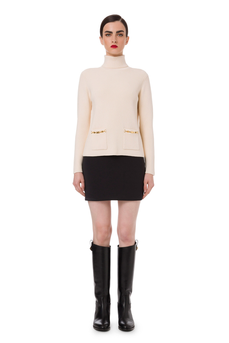 Fine rib top with high collar and horsebit detail - Knitwear | Elisabetta Franchi® Outlet