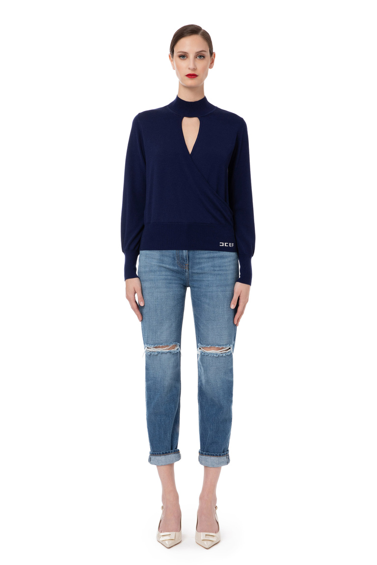 Wool high collar top with logo - Top | Elisabetta Franchi® Outlet