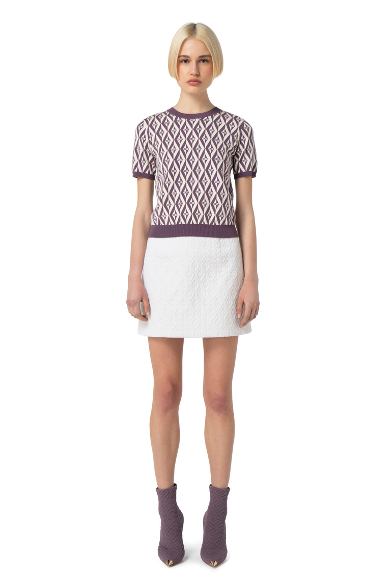 T-shirt en tricot avec motif losanges - Knitwear | Elisabetta Franchi® Outlet