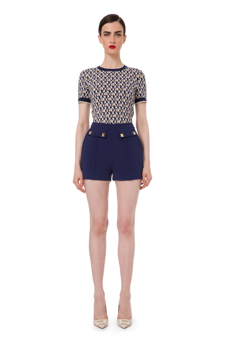 Knit t-shirt with diamond pattern - Top | Elisabetta Franchi® Outlet