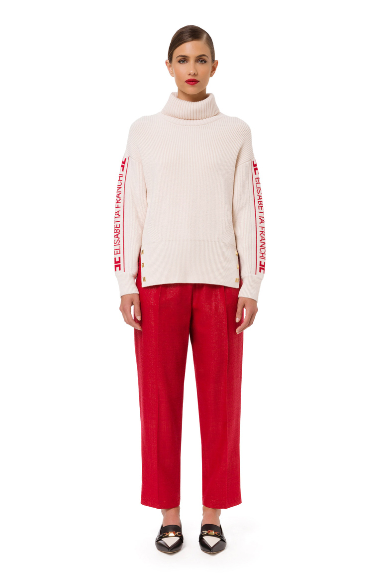Oversize-Pullover mit Logo-Streifen - Cardigans | Elisabetta Franchi® Outlet