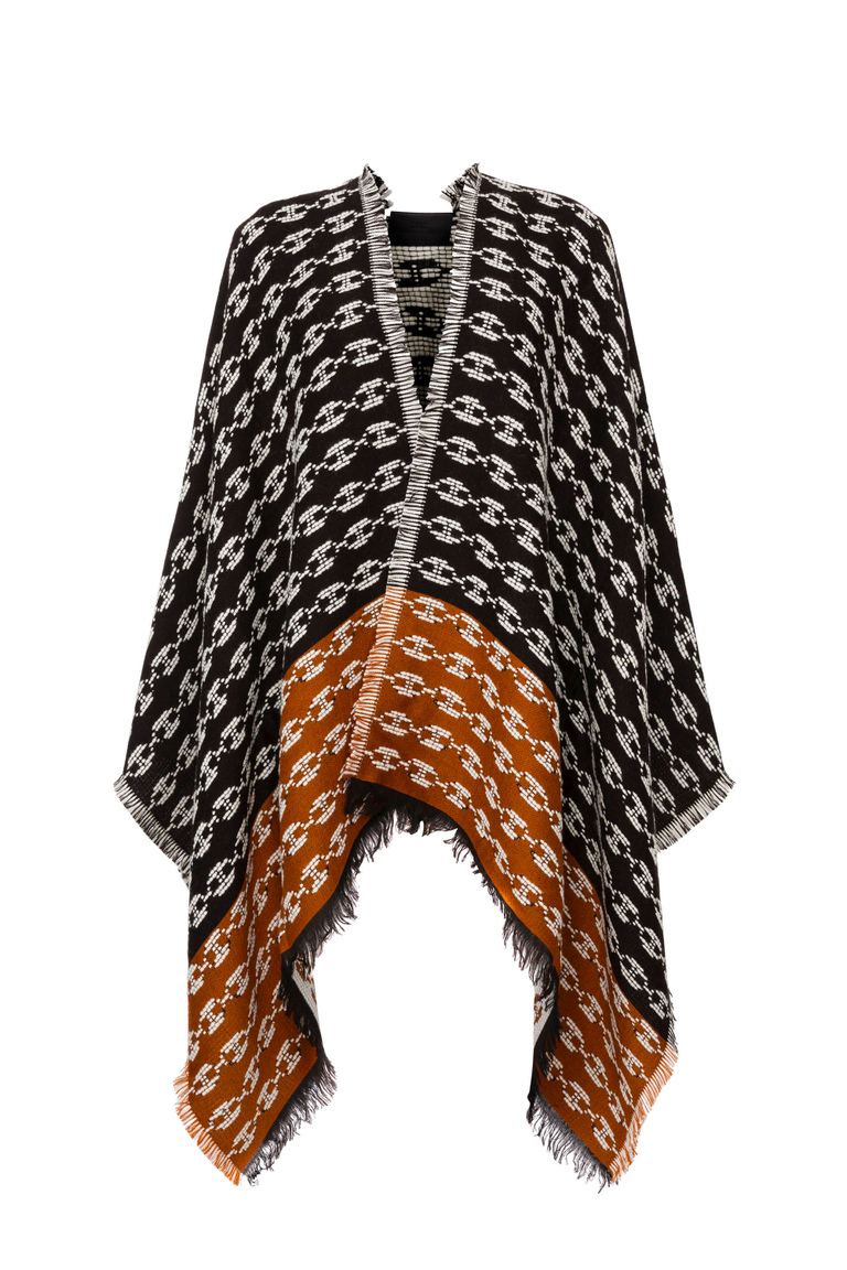 Jacquard cape with horsebit logo and tartan motif - Coats | Elisabetta Franchi® Outlet
