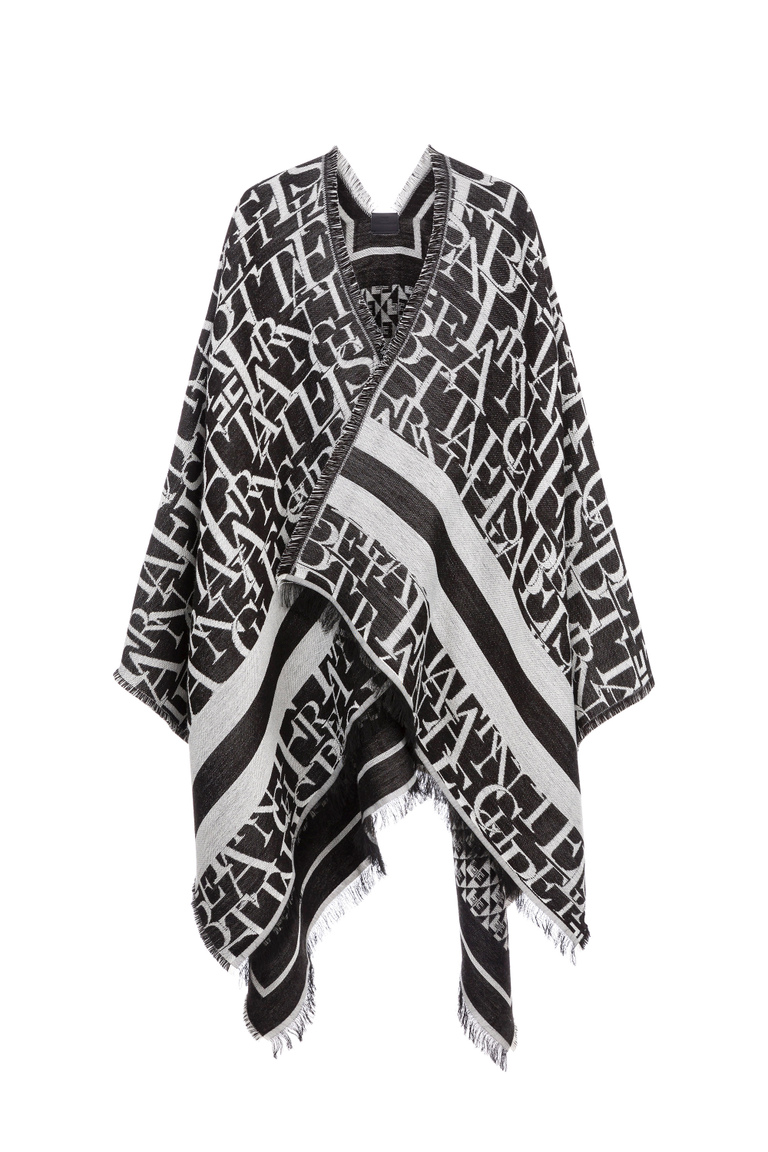 Wool cape with lettering pattern - Cardigans | Elisabetta Franchi® Outlet