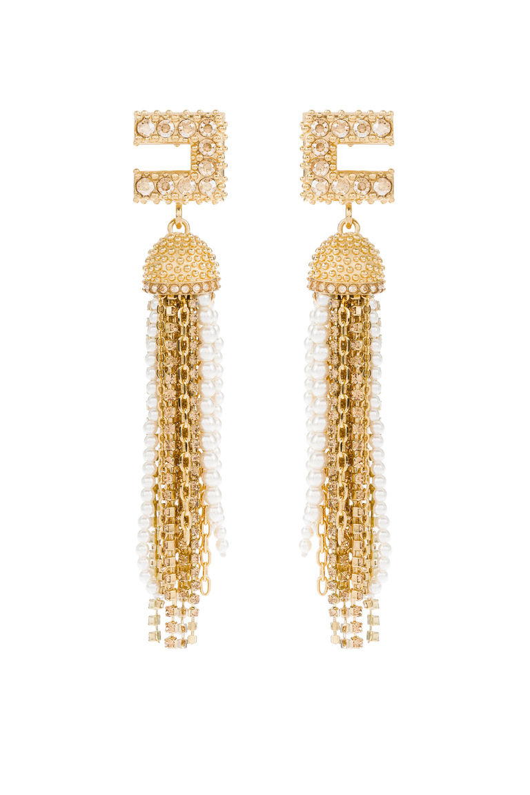 Pendant earrings with pavè logo - Jewels | Elisabetta Franchi® Outlet