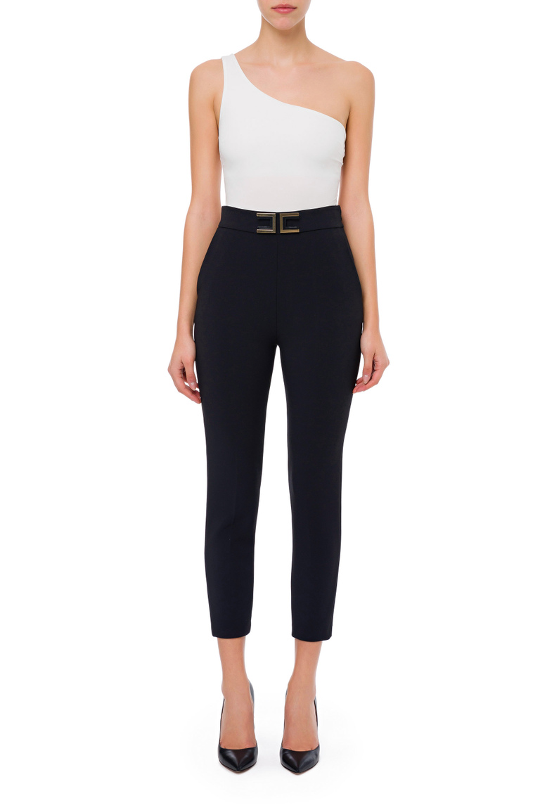 Cigarette trousers with logo - Trousers | Elisabetta Franchi® Outlet