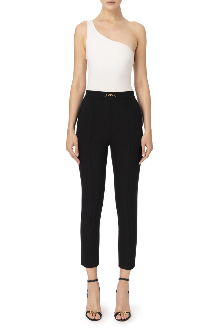 Straight trousers with logo plaque - Clothing | Elisabetta Franchi® Outlet