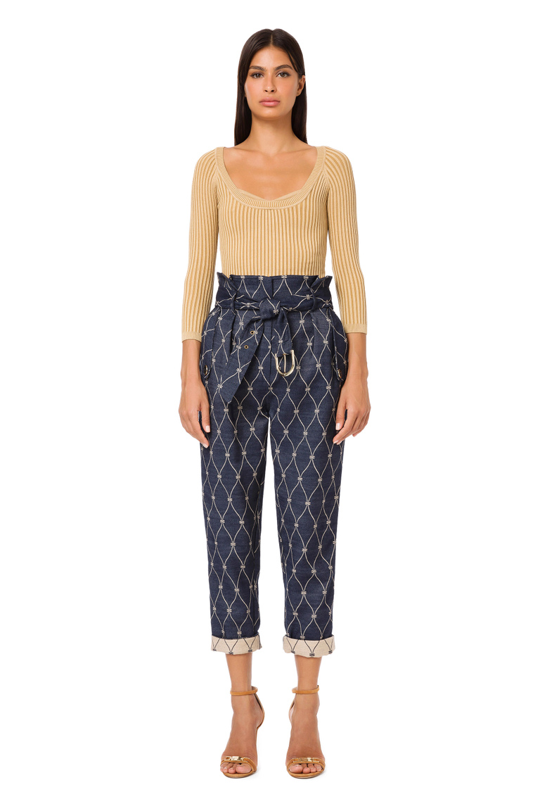 Jacquard trousers with diamond print - Trousers | Elisabetta Franchi® Outlet