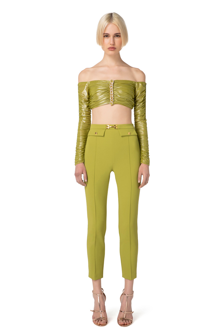 Straight trousers in crêpe fabric with horsebit - New collection | Elisabetta Franchi® Outlet