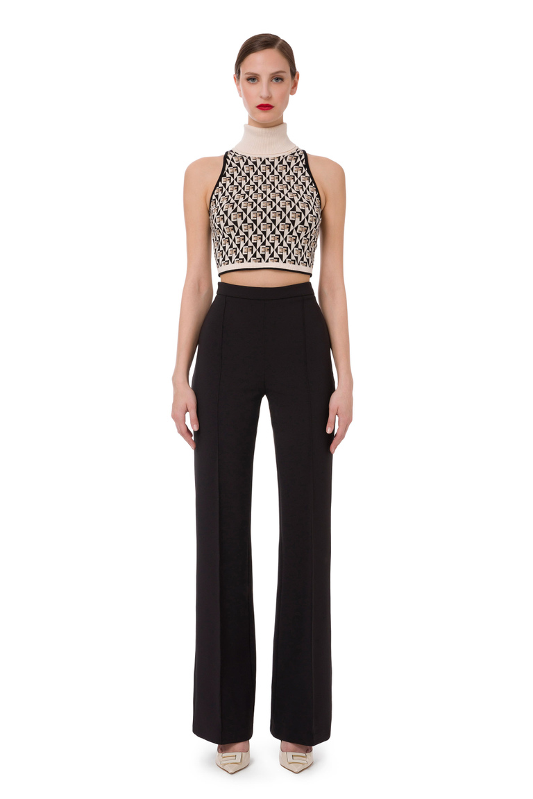 Palazzo trousers with enamelled buttons - Trousers | Elisabetta Franchi® Outlet