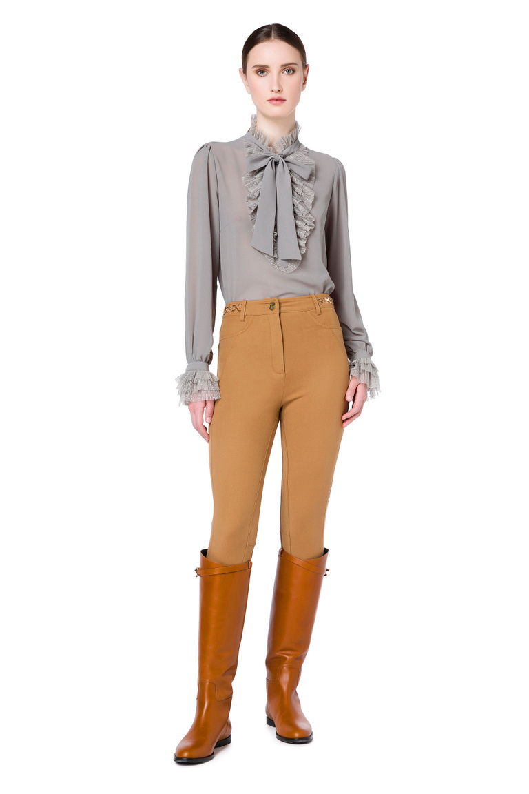 Skinny equestrian style trousers with gold horsebits - Trousers | Elisabetta Franchi® Outlet