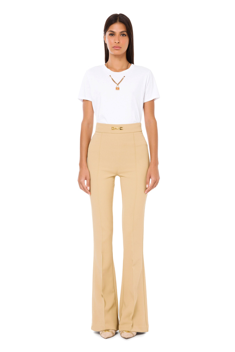 Boot cut trousers in double layer crêpe fabric - Trousers | Elisabetta Franchi® Outlet