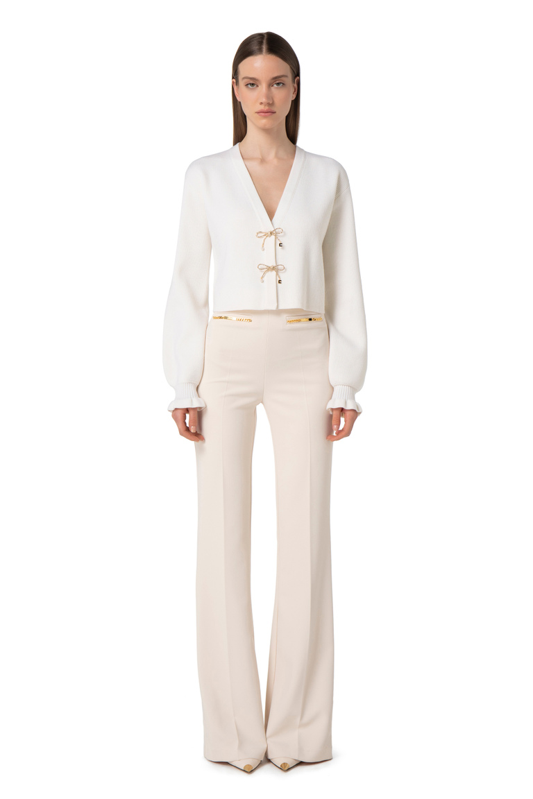 Palazzo trousers in crêpe fabric with horsebits - Baggy Trousers | Elisabetta Franchi® Outlet