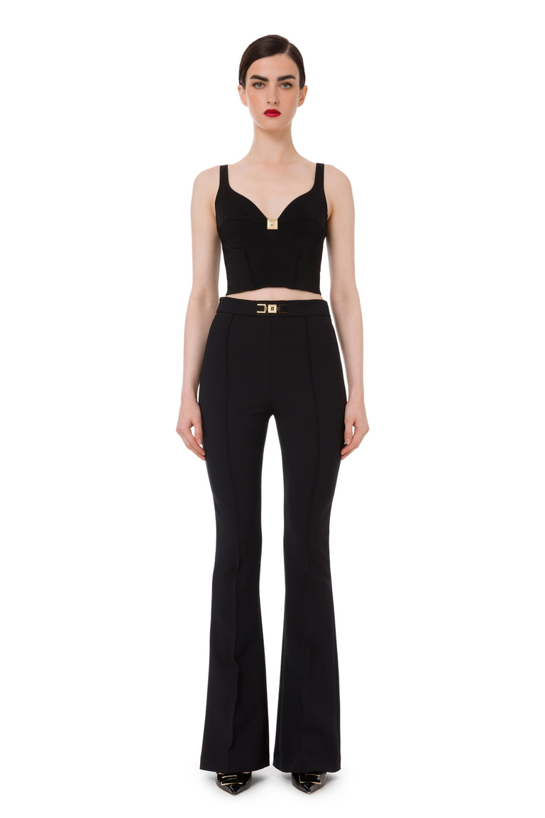 Bell-bottom trousers with studded horsebit - Trousers | Elisabetta Franchi® Outlet