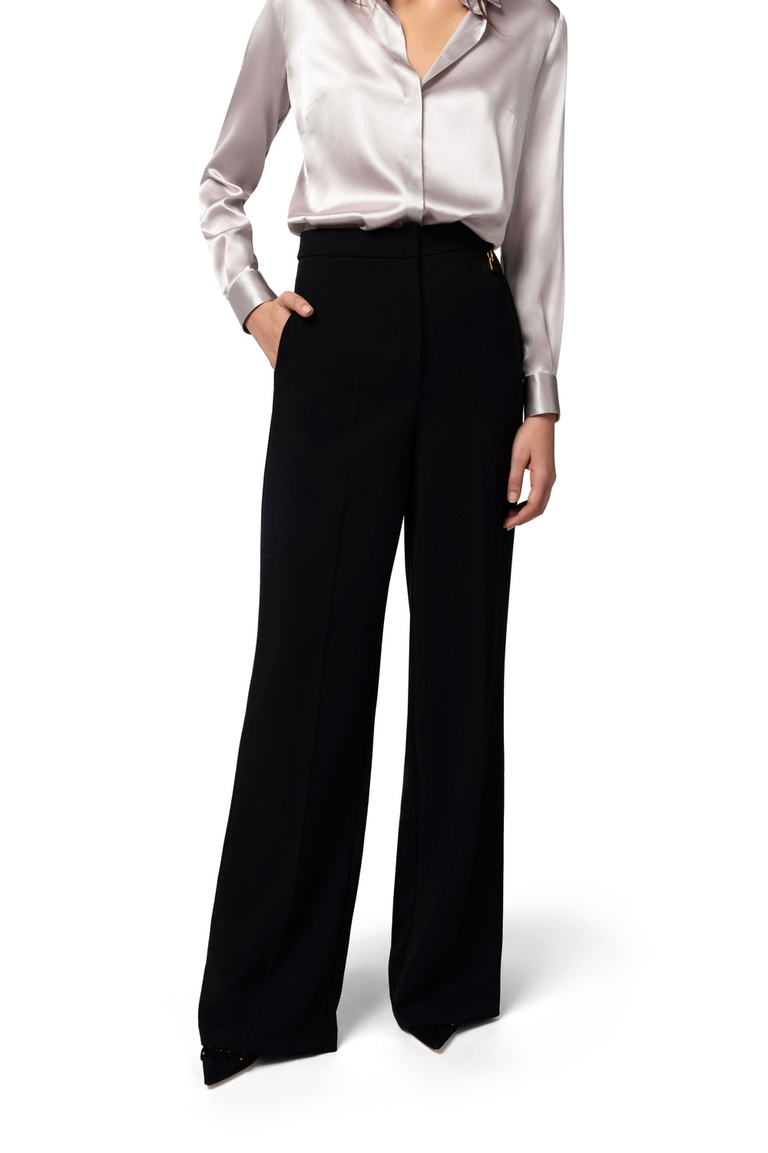 Straight trousers in lightweight crêpe fabric with charms - Baggy Trousers | Elisabetta Franchi® Outlet