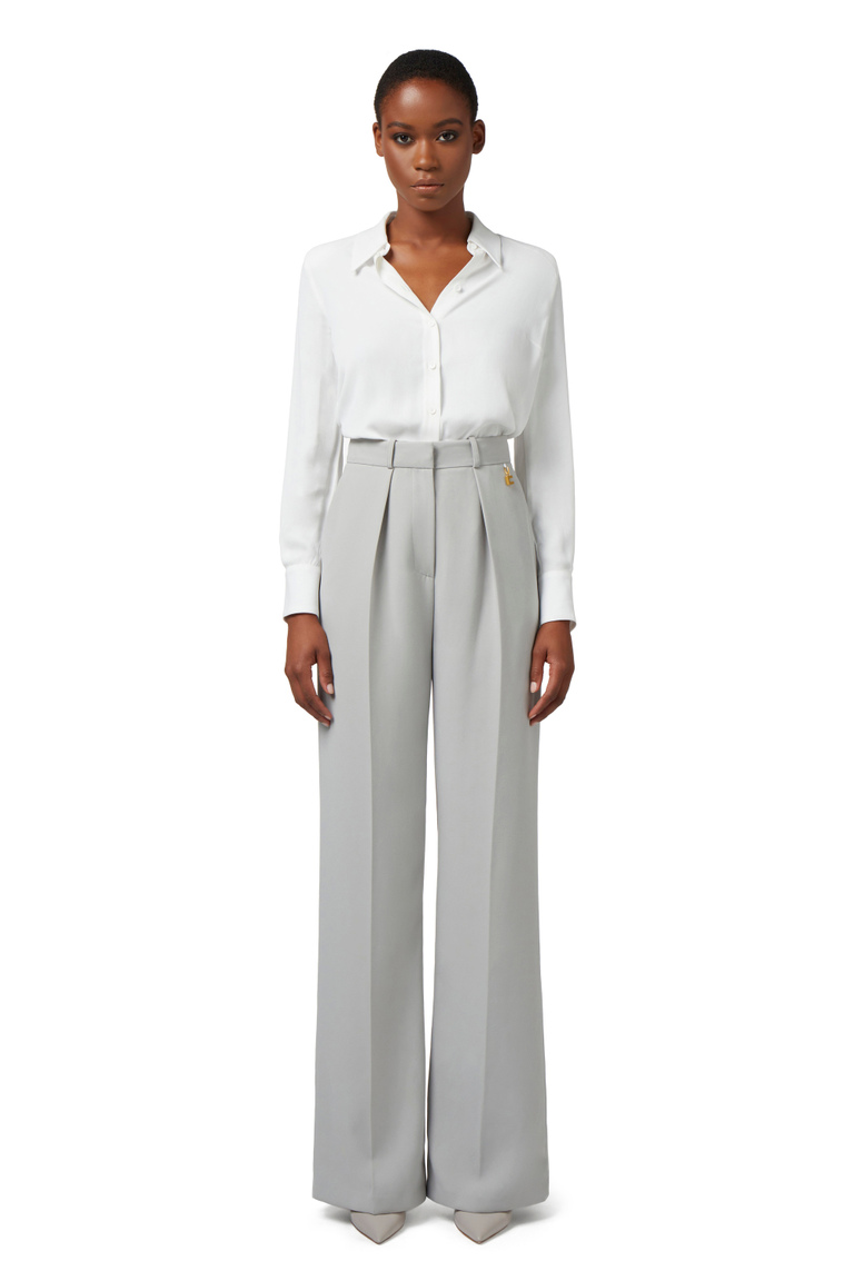 Pantalon droit en crêpe tissé avec pinces - Pantalons amples | Elisabetta Franchi® Outlet