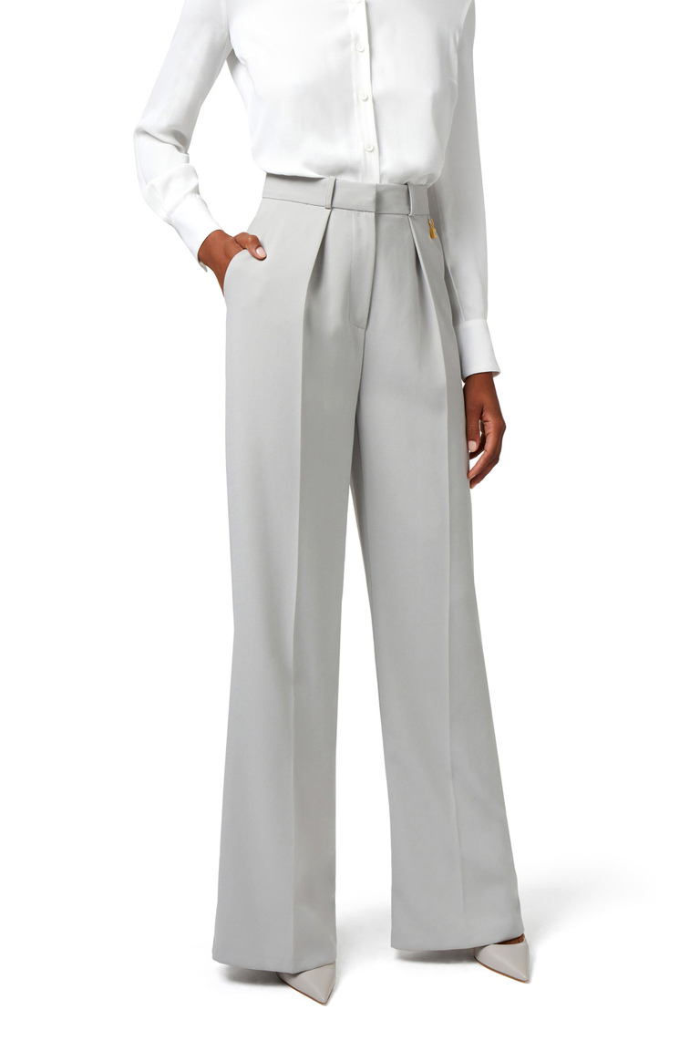 Straight trousers in woven crêpe fabric with darts - Baggy Trousers | Elisabetta Franchi® Outlet