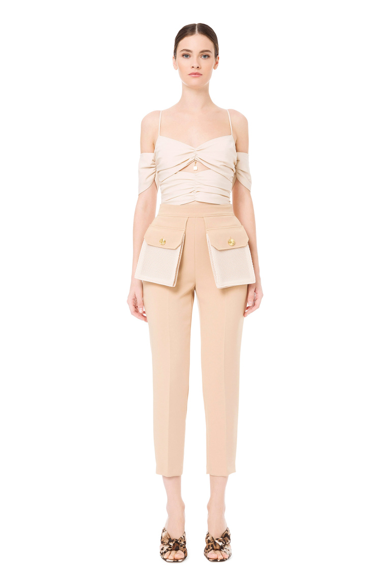 Cigarette trousers with mesh pockets - Skinny Trousers | Elisabetta Franchi® Outlet