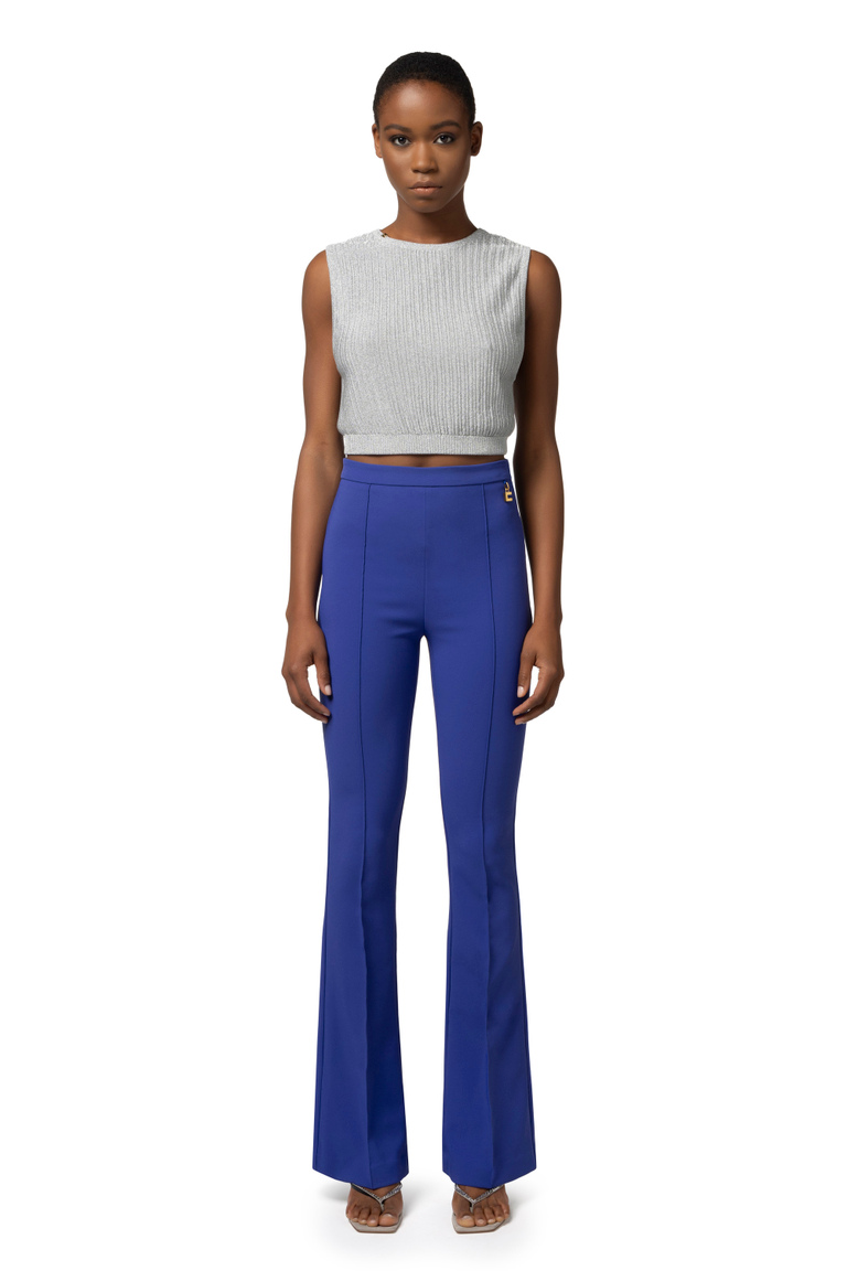 Palazzo trousers in stretch crêpe fabric with charms - Tailored Trousers | Elisabetta Franchi® Outlet