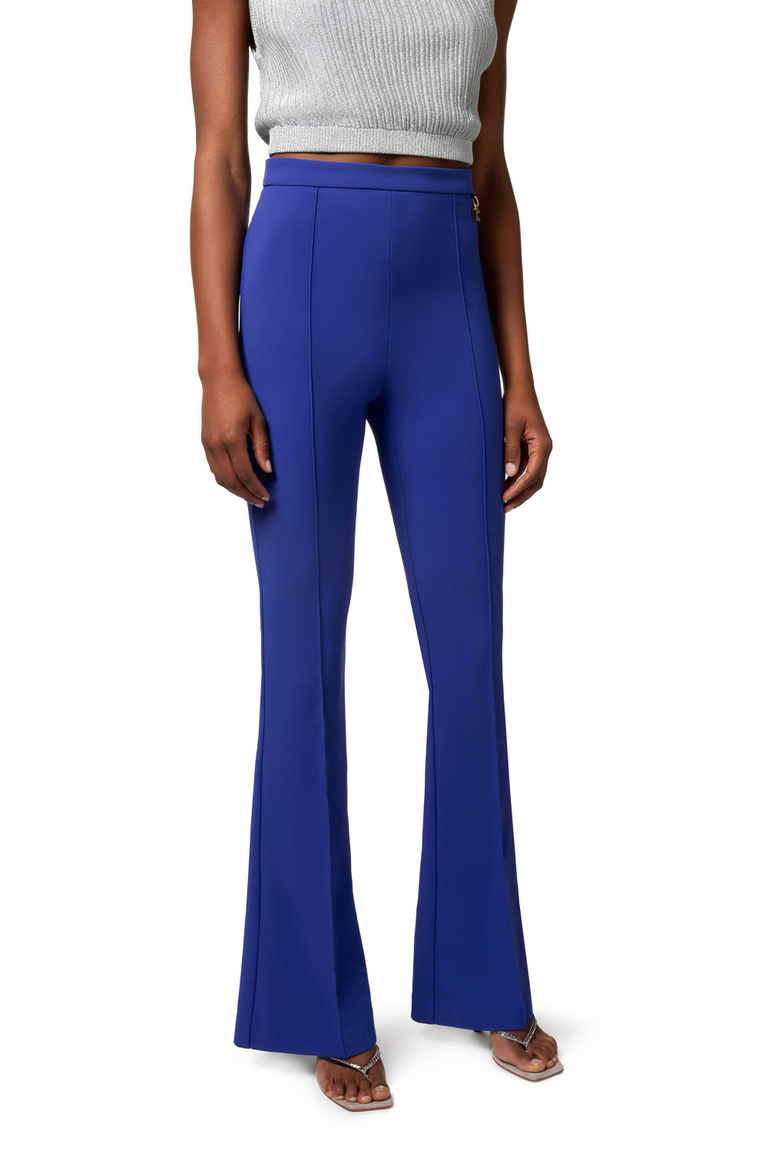 Palazzo trousers in stretch crêpe fabric with charms - Tailored Trousers | Elisabetta Franchi® Outlet